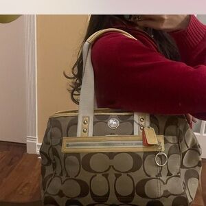 Coach Brown and Tan Signature Tote